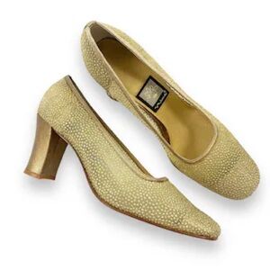 Vintage Nina Women's Gold Mesh Glitter Square Toe Evening Shoe